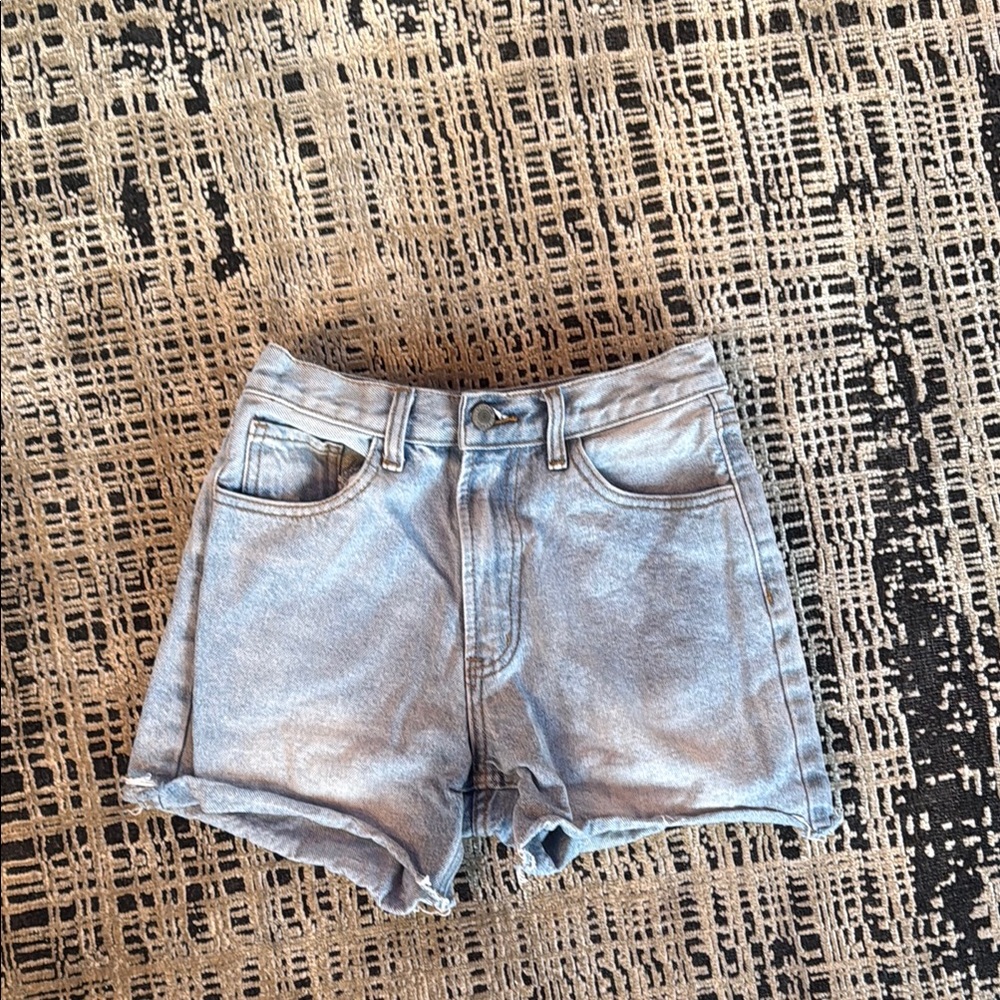 Light Blue High-Waisted Jean Shorts with Frayed Hem